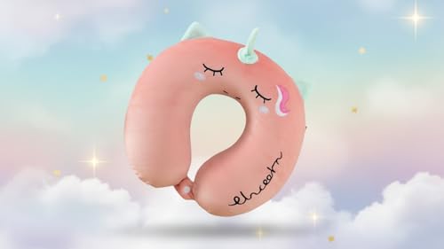 Image of Soft and Comfortable Cartoon Designed U-Shaped Kids Travel Neck Pillow for Airplane Car Flight Head Neck Support for Boys and Girls (Pack of 1, Peach)