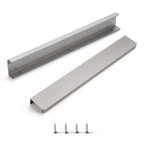 sunlithor Finger Pull for Cabinets Kitchen Drawer knobs Low Profile Door Dresser Bathroom Long Cupboard Cabinet Pulls Handles Aluminum 10 Pack Brushed Nickel 11.81" Easy Installation