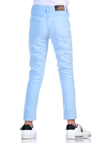 Image of Knit N Knot Girls' Kids Premium Solid Clean Ice, Light Blue Cotton Stretch Slim Fit Mid Rise Jeans | Classic 5 Pocket | Regular Casual EverydayFestive Occassional Wear | Adjustable Waist