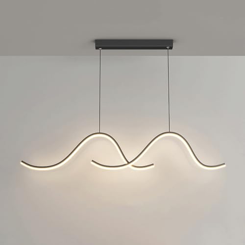 Elksdut Lámpara Colgante LED de 32 W, lámpara de Arco LED Negra Moderna para lámpara de Comedor sobre Mesa, iluminación Moderna de Isla de Cocina, lámparas de Techo Ajustables en Altura