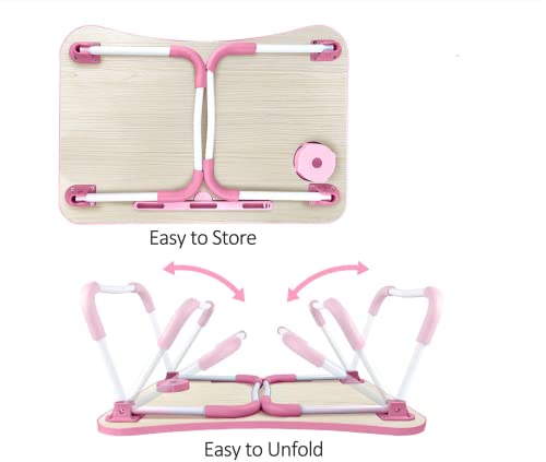 Laptop Desk Foldable Bed Table, Portable Lap Desk Laptop Bed Tray Table With Storage Drawer And Cup Holder, Lap Tray Table Notebook Stand Reading Desk Breakfast Tray For Bed Couch Sofa Floor – Pink #TOP6
