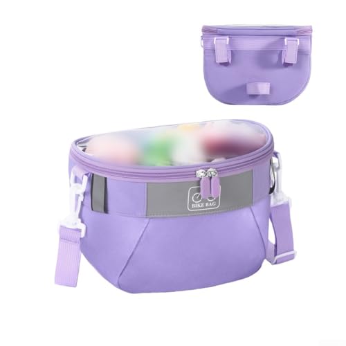 Cesta de manillar para niños, bolsa frontal impermeable con correa de hombro desmontable, adecuada para triciclos, bicicletas de equilibrio o scooters (morado)