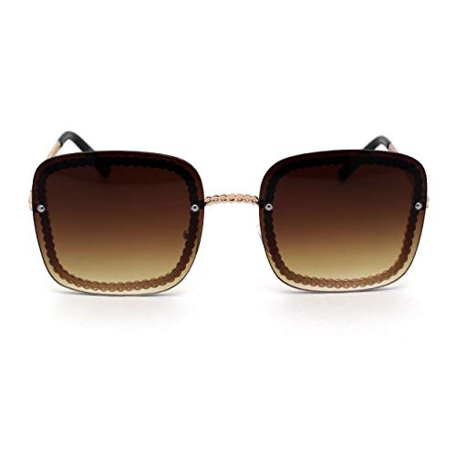 SA106 Womens Jewel Chain Frame Exposed Lens Rectangle Butterfly Sunglasses