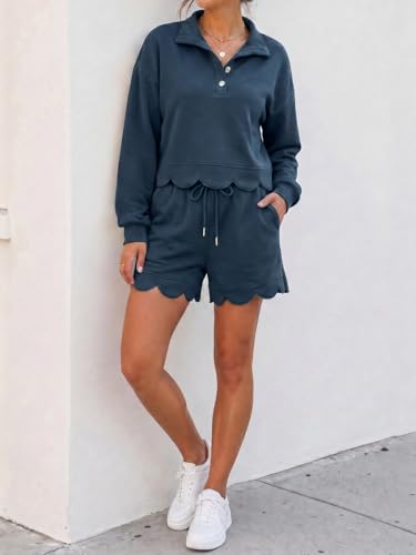Fisoew Womens 2 Piece Sets Sweatsuits Fall Sweatshirt Shorts Sets Outfits | Half Button,Workout,Lounge Sets,Long Sleeve,Trendy,2026 Fashion Clothing - image 5