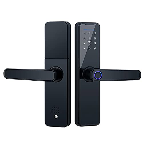Splenssy Tuya Smart Fingerprint Door Lock, Keypad Door Lock with Handle, Fingerprint Electronic Deadbolt Door Lock, Aluminum Alloy Smart Door Lock, Fingerprint/Card/Key/Code Unlock