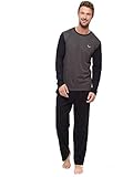 INSIGNIA Mens Pyjama Set Long Sleeve Top & Pants Cotton Pjs, M, Charcoal_black