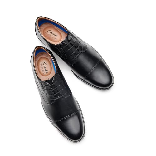 حذاء ويدون كاب أوكسفورد مصنوع من الجلد للرجال من كلاركس، لون اسود، 45 EU عريض