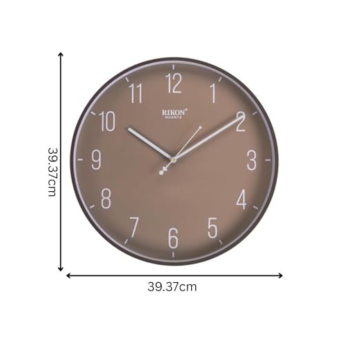 Image of Rikon RK 15 SW Round Circular Analog Wall Clock - Designer Beige with Silent Movement, Stylish & Modern for Home & Office (39.37 x 39.37 cm)