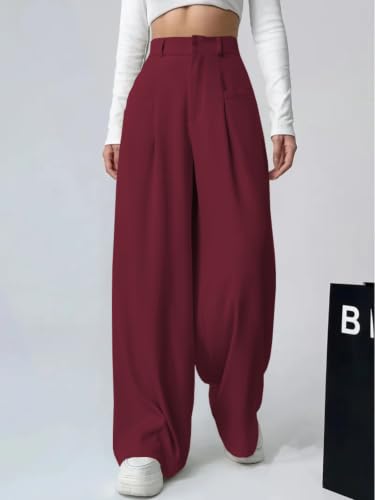 Image of GRECIILOOKS Trousers for Woman | Womens High Rise High Waist Flared Korean Style | Formal Pant for Women Office Wear| Track Pants for Womans Elegant for College & Events (Available in Plus Size)