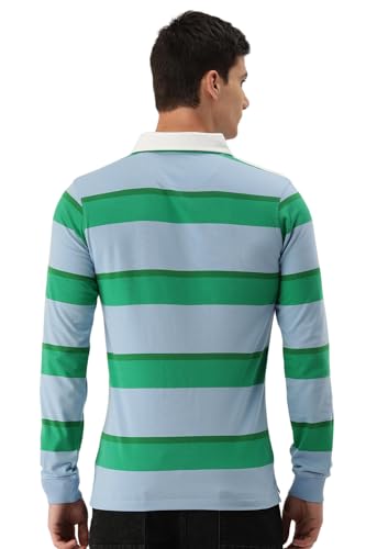 Image of Peter England Men Cotton Blend Striped Slim Fit Polo Shirt