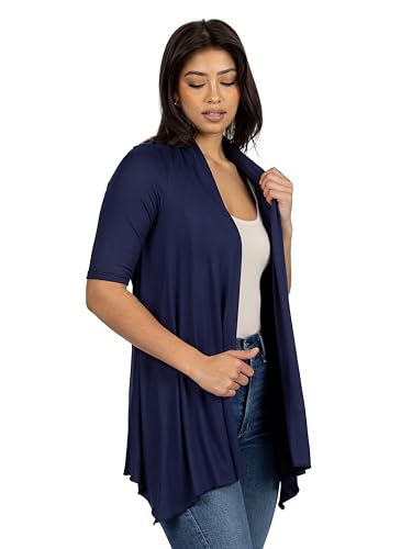 24seven Comfort Apparel Loose Fit Open Front Cardigan with Half Sleeve2