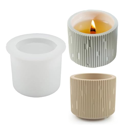 Simplicity Candle Jar Silicone Mold Stripe Round Plaster Flower Pot Silicone Mold Succulent Planter Vase Concrete Mold Epoxy Resin Cement Clay Mould