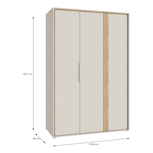 Forte WEXLIN Kleiderschrank 120 130, moderner Kleiderschrank, 2 Drehtüren, Kinder- und Jugendzimmer, Holzwerkstoff, Kaschmir|Beige|Mauvella Eiche Holzdekor, 126,3 cm breit x 193,7 cm hoch x 60 cm tief