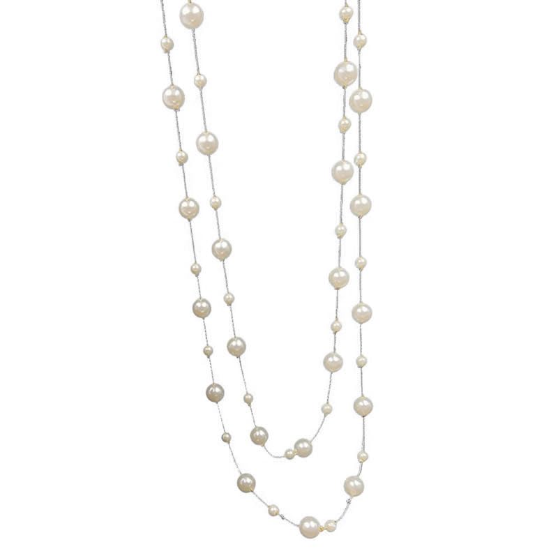 Pearl Layered Strand Necklaces for Women Dainty Fashion Long Imitation Pearls Beads Multiple Strands Chain Layer Choker Necklace Elegant Statement Charm Winter Sweater Vintage Wedding Party Costume Jewelry Gifts