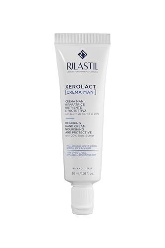 Rilastil Xerolact Crema de Manos, Hidratante y Reparadora, de Óptima Absorción, para Manos Muy Secas, Agrietadas y Dañadas, para Piel Sensible, con Manteca de Karité, Hipoalergénico, 30 ml