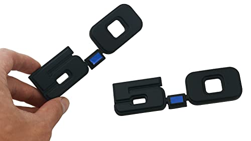 Image of 2Pc 5.0 Emblem Liter Door 3D Fender Side Adhesive Badge Plate Right Left Sticker Replacement for 1979-1993 150 (Black Blue)