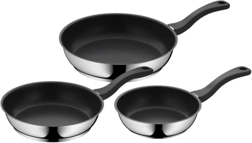 Wzyfv Juego de 3 Sartenes Antiadherentes 20-24-28 cm, Acero Inoxidable y Revestimiento Antiadherente para Todo Tipo de Cocinas Incluido Inducción, sin PFOA, Color Negro