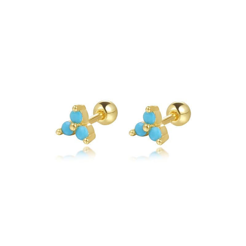 M&T 2015 solid 925 vermeil sterling silver screw back earrings, minimalist earrings, Turquoise triangle earrings, one pair