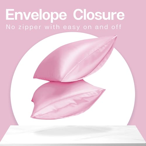 Image of MR&HM Satin Pillowcase for Hair and Skin, Silk Satin Pillowcase 2 Pack, King Size Pillow Cases Set of 2, Silky Pillow Cover with Envelope Closure (20x36, Pink)