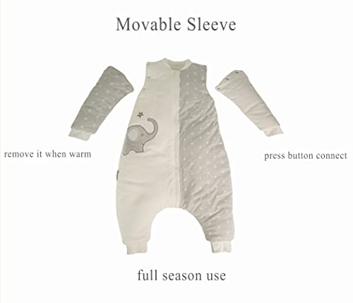 Image of Baby Wearable Blanket With Leg Grey Cotton 2-4T Toddler Sleep Sack 36M Removable Long Sleeves Early Walk Sleeping Bag Quilted Filling Infant Winter Tog 2.5 Warm Kids Sleeper