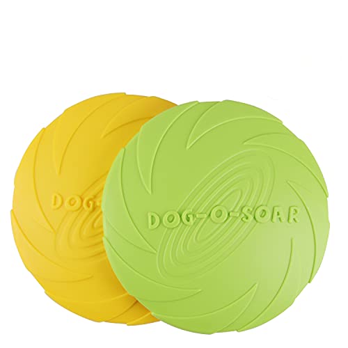 Aoligei Dog Frisbee, Frisbee Hund, Hundefrisbee, Dog Frisbee Disc aus Natürlichem Kautschuk für Land und Wasser, Frisbee Hund Klein für Hundetraining, Werfen, 2PCS Fangen & Spielen (Grün+ Gelb) (S) Cover