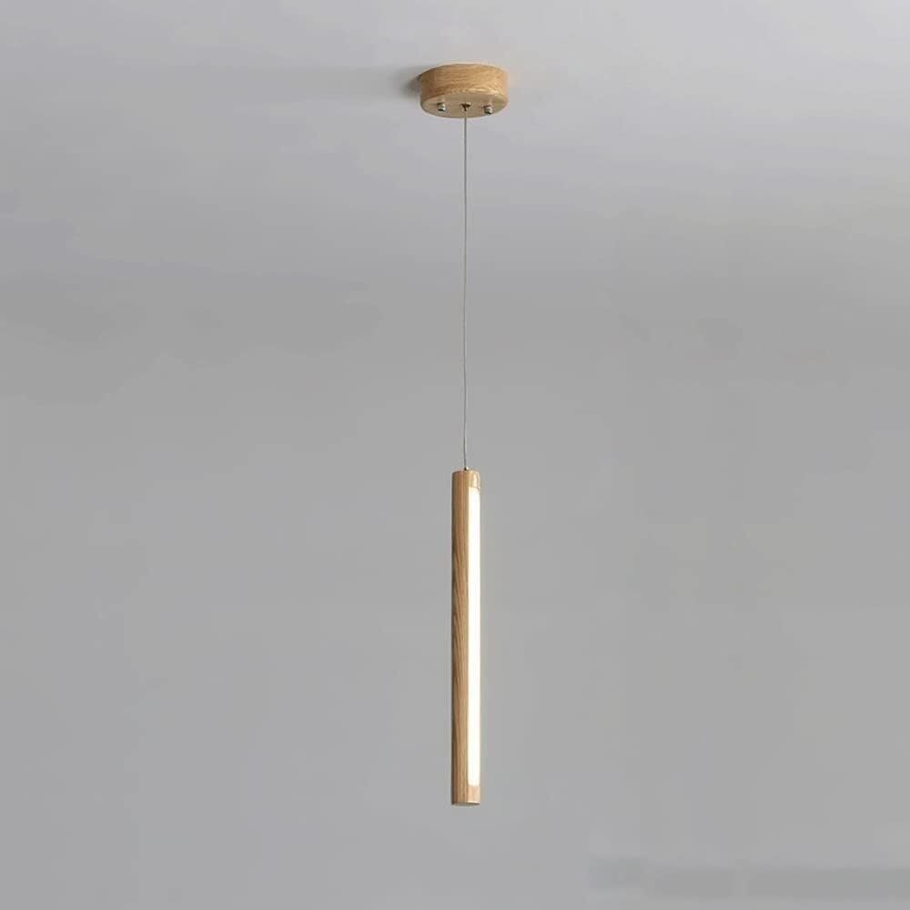 Longue suspension bois et plafonnier LED minimaliste pour éclairage îlot