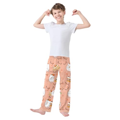 Cats and Cake Boys Pants Boys Athletic Pants Long Pant for Boywith Pockets Wide-Leg Size 6-14Y3
