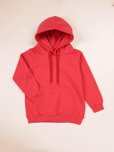 Image of KiddoPanti Unisex Solid Pullover Hooded Fleece Sweatshrit | Cotton Poly Fleece Fabric | Waist Length, Full Sleeve Hoodie | 2 Kangaroo Pockets | Winter Wear for Boys & Girls