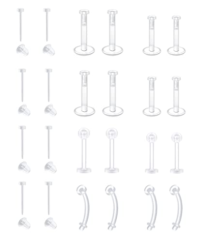 MODRSA Clear Earrings for Sports Plastic Earrings 16g Clear Cartilage Earrings Stud Clear Forward Helix Tragus Earring Labret Piercing Retainer Clear Lip Rings Retainers for Work Surgery