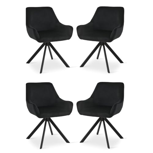 Image of Set of 4 Chairs 360 Degree Rotating Legs Stylish, Modern, Elegant & Comfortable Velvet Arms Chairs for Dinning Living Hotel Cafe (2 Chairs) (Black Velvet Set of 4)