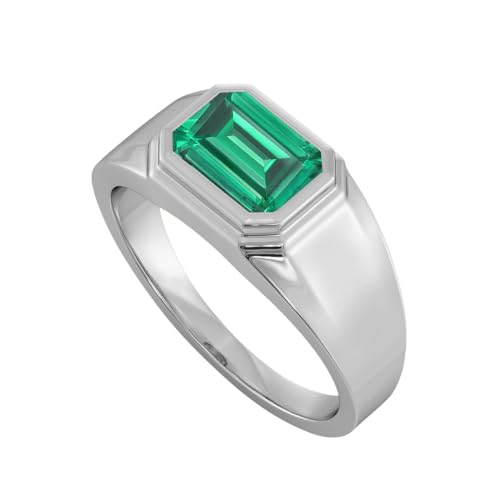 1CT/1.5CT/2CT Emerald Signet Ring - Cushion/Emerald/Oval/Round Cut Green Gemstone Mens Pinky Rings 10K 14K 18K Solid Gold Sterling Silver Emeralds Signet Pinky Ring for Anniversary Fathers Day3