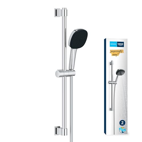 GROHE Vitalio 110, Duschset, 14l pro Min (Duschstangenset mit: Duschkopf 2 Strahlarten, 1,75m Schlauch, Duschstange 60cm, zum Kleben oder Bohren, ohne Kleber), eckig, chrom, 26928001