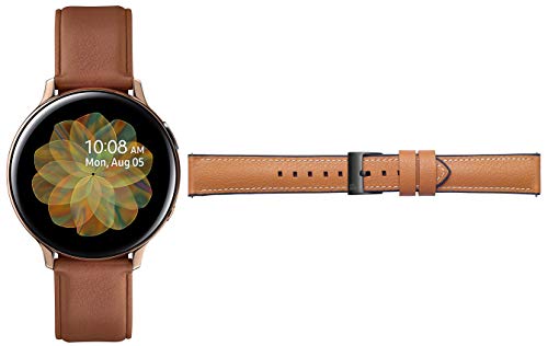 Image of Samsung Galaxy Watch Active 2 (Bluetooth, 44 mm) - Gold, Steel Dial, Leather Straps + Free Leather Strap (Tan) Worth INR 2500