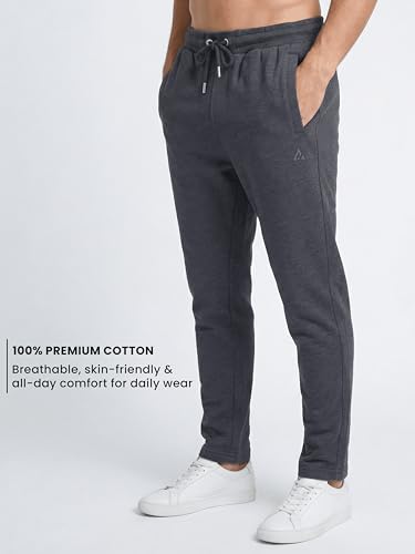 Image of Clans & Hans Men's 100% Pure Cotton Regular Fit Mid Rise Track Pant with Zipper Side Pockets and Back Pocket | Casual Gym Jogging Lounge Wear
