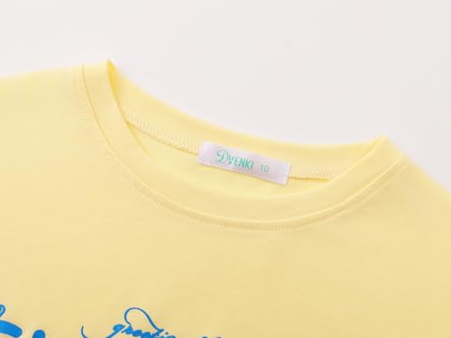 Image of Dvenki Girls Graphics Crop Short Sleeve Crewneck Tee Size 6-18 | soft cotton blend fabric, cropped short hem, fun graphic print, casual summer tops for school and vacation