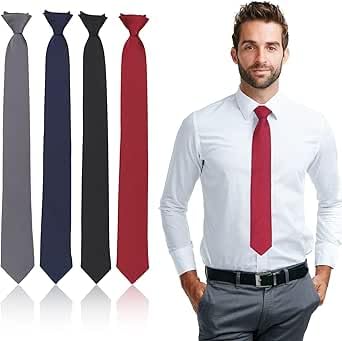 YUWJOOWEE Set di 4 Cravatte da Uomo Regolabili Con Chiusura Lampo, Nodo Prelegato - Blu Navy Scuro, Rosso Scuro