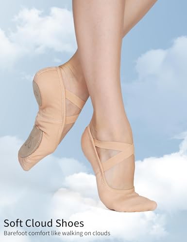 Image of Daydance Cloud Soft 4 Way Stretch Girls Ballet Shoes, Split Sole Dance Slippers for Toddler Girls /Little /Big Kids