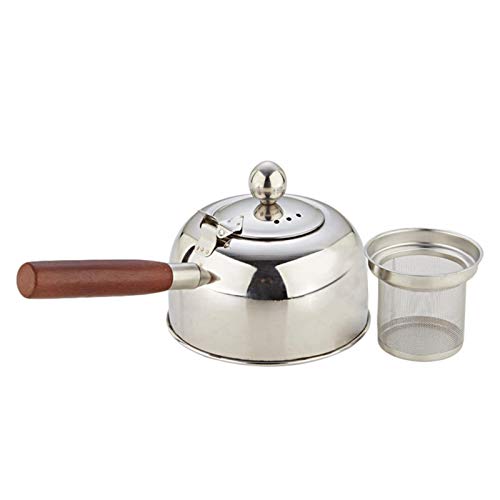 Tetera de acero inoxidable con infusor y mango de madera, con infusor extraíble, para café, té y té con hojas sueltas, tetera de inducción, tetera para cocina