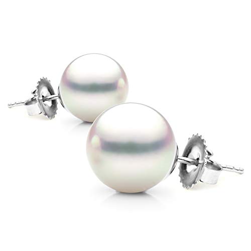 14K Gold 5.5-6mm White Akoya Saltwater Cultured Pearl Stud Earrings, AAAA Quality2