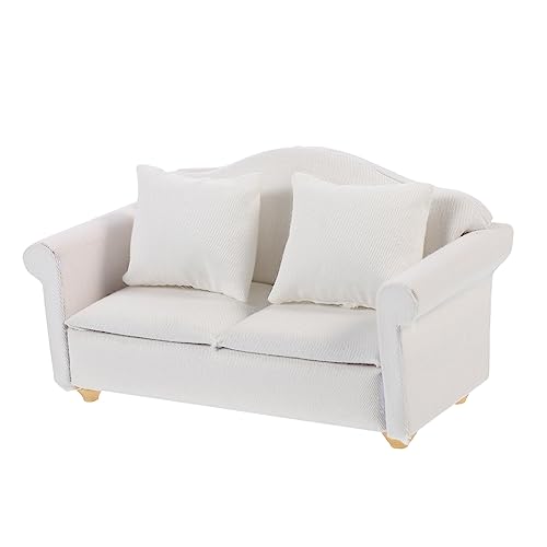 Canapé miniature de maison de poupée en tissu blanc pour éviter le plastique