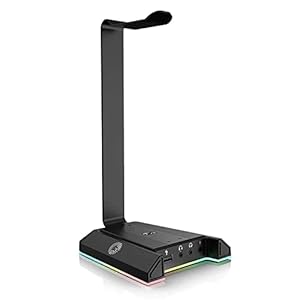 Headset Stand, Headsets Holder with 7.1 Surround Sound & RGB Light, Gaming Headset Stand with USB & 3.5mm Port…