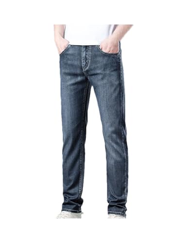 Men's High Waist Jeans Summer Thin Trousers Solid Color PlElasticity Straight Leg Denim Pants