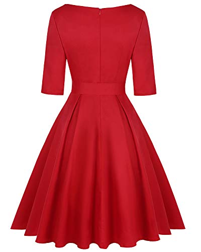 MINTLIMIT Women's 1950s Sweetheart Vintage Dresses Audrey Hepburn Style Party Dresses(Plain Red,Size XL)