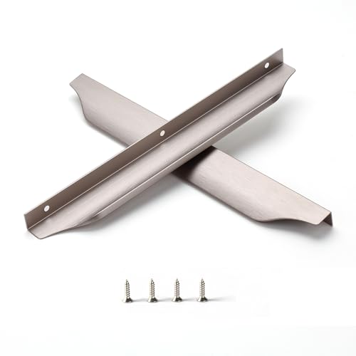 Tiradores Satanga Edge para armarios, cajones de cocina, cómodas y muebles de baño. Tiradores de perfil bajo de aluminio, paquete de 10 unidades, acabado níquel cepillado, 30 cm. Fáciles de instalar.
