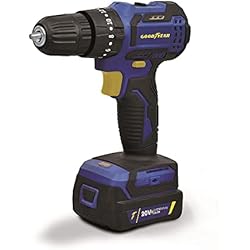 Cargador Bateria Goodyear Goodyear destornillador taladro percutor con bateria de litio 20V. Sin cables. 2 velocidades 400/1300 rpm. Set de 7 puntas y cargador incluido