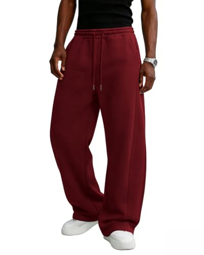 Image of Men's Baggy Sweatpants Cotton Fleece Wide Leg Lounge Sweat Pants Drawstring Waist Jogging Pants with Pockets