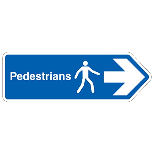 V Safety Shaped Safety Sign - Mandatory General - Pedestrians, Arrow Right - 600X200-1MM Rigid, White, 600 x 200 cm