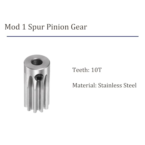 Image of 2pcs Mod 1 Straight Spur Pinion Gear Motor Gear 10 Teeth - [5mm Aperture x 20mm Height], Suitable for RC Cars, Stainless Steel