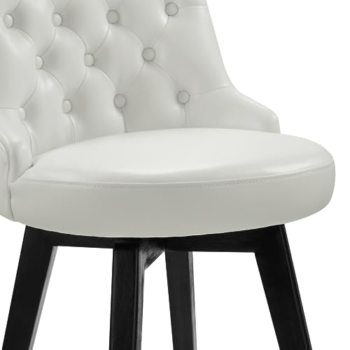 Image of Watson & Whitely Swivel Bar Stools with Back, Faux Leather in White | 30 inch H Bar Height Barstools, Set of 2, Solid Wood Legs