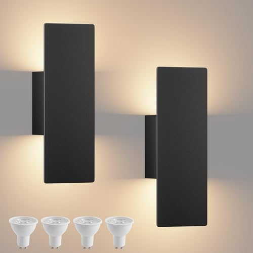 Image of Tipace Hardwired Black Wall Sconces,3000K Modern Wall Lights Led Indoor Wall Wall Mount Light for Bedroom,Living Room, Hallway,GU10 Bulbs Included,2 Pack